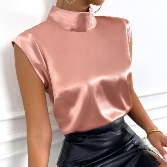 Tops - Mock neck  satin blouse